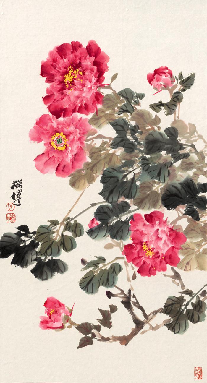 国画装饰画心名人字画宣纸高清微喷画芯 陈葆棣红艳