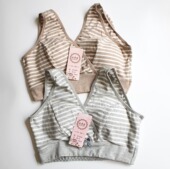 孕妇哺乳文胸 背心式 无荧光色织彩条透气无钢圈薄模杯 全罩杯大码