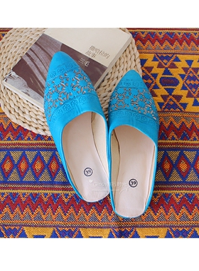 摩洛哥手工羊皮镂空尖头鞋babouche shipper旅行复古居家踩脚拖鞋