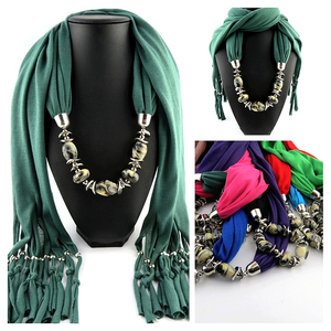 爆款秋冬新款围巾丝巾披肩吊坠围巾 女士DIY百搭项链式围巾