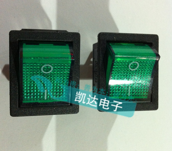 船形开关KCD4-202N绿色带灯6脚2档按键电源开关船型开关 翘板开关