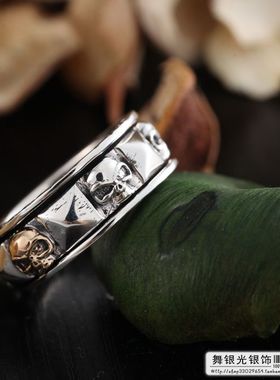 【舞银光】925纯银 6骷髅 魔窟 转运 中环可以转动 戒指 指环