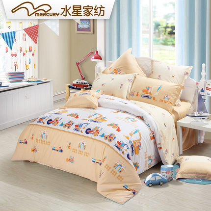 水星家纺 全棉斜纹印花四件套星期八乐园 纯棉卡通儿童套件新品