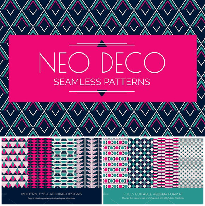 A3665矢量复古Art Deco几何四方连续纹样 AI设计素材+ps填充插件