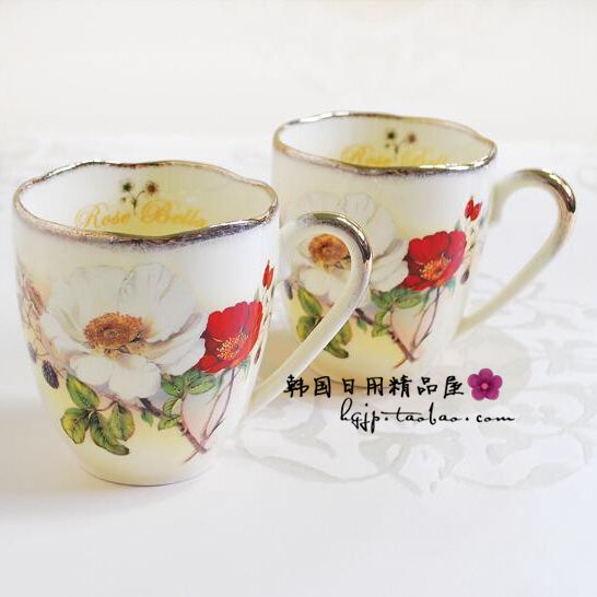 韩国进口Rose Bella贝拉玫瑰陶瓷水杯 带把茶杯 马克杯 单个价格