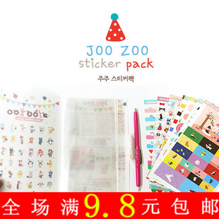 韩国jetoy JOOZOO 可爱卡通装饰贴纸套装 8张入 附赠卡通封皮