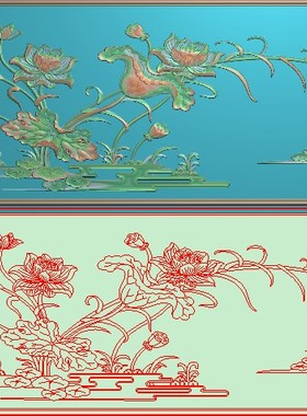 莲花高清精雕图jdp灰度图浮雕图电脑雕刻图精品荷花背板806x319