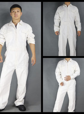 纯棉连体潮男款街舞服汽修车白红蓝色耐磨结实透气全棉工作服装画