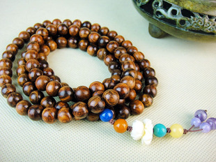 马狮麟海南黄花梨项链 10mm108颗念珠海黄虎纹佛珠念珠E86