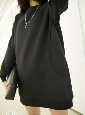 UONE定制简约风加绒长款套头卫衣休闲百搭街款纯色街款欧美风女式