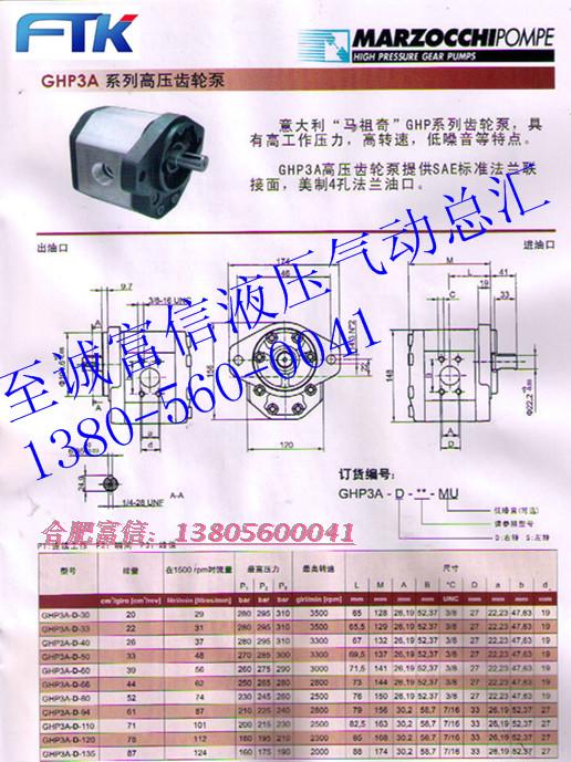 GHP3A-D-135-FG意大利MARZOCCHI马祖奇齿轮泵GHP3A-D-120-FG油泵