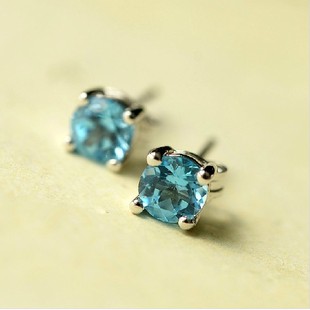 宝石级全新天然海蓝宝托帕石925纯银镶嵌超闪清新天然橄榄石耳钉