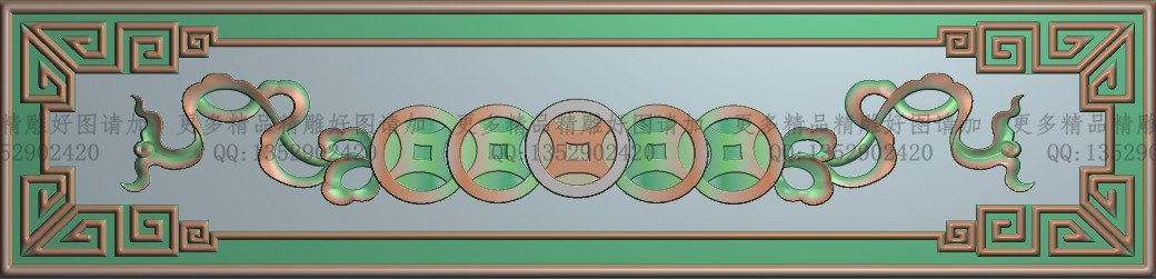 高清精雕图灰度图浮雕图电脑雕刻精品金钱围板344x84新款特价铜钱