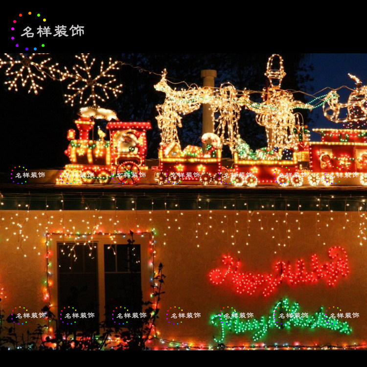 名样圣诞节LED火车套装鹿拉车灯带套装圣诞树老人led灯幕可定制