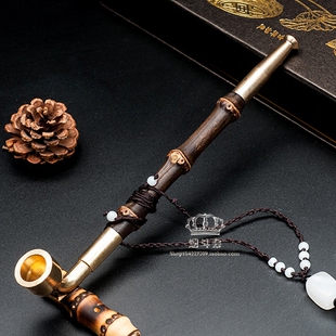 纪晓岚老式旱烟袋紫竹烟杆黄铜烟嘴统手工烟具男士烟斗旱烟袋锅子