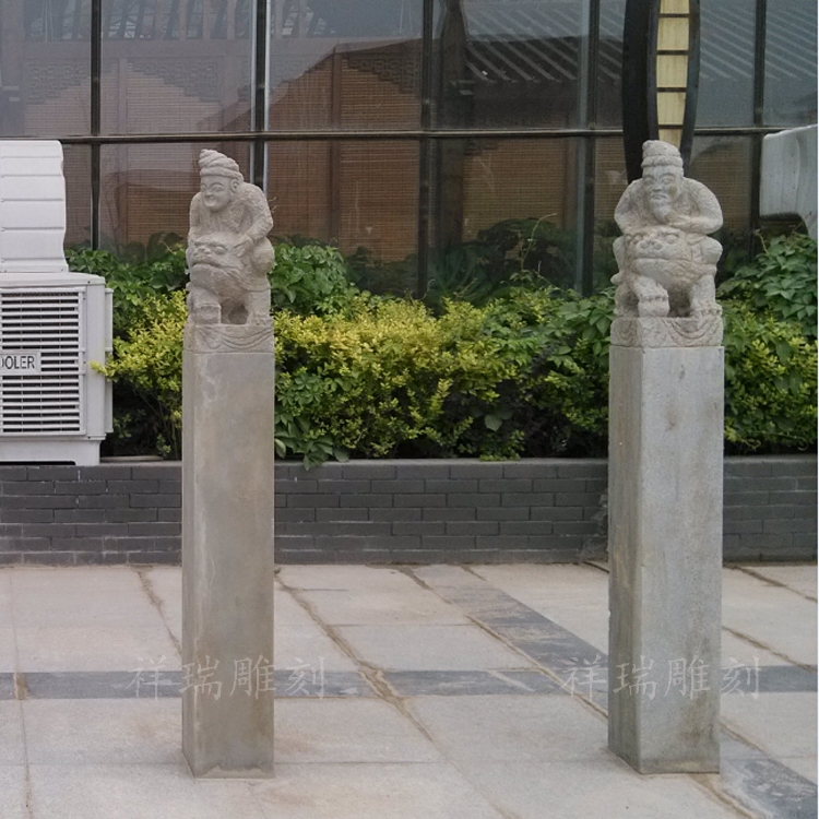 栓马桩老石雕仿古做旧石狮子貔貅麒麟拴马桩四方神兽栓马石柱摆件