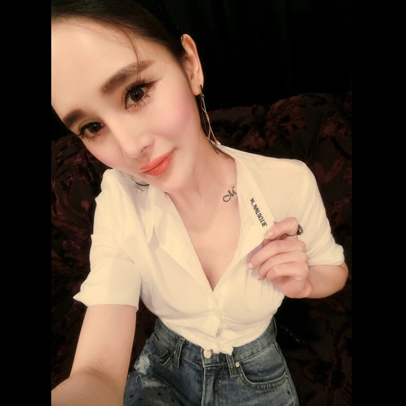 夏季新款修身收腰款原创设计纯棉短袖白衬衫女装职业装工作服