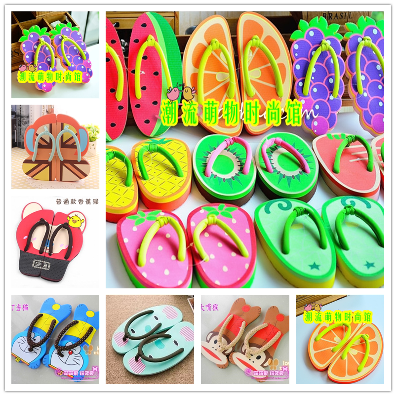 韩版可爱熊掌西瓜草莓卡通拖鞋夏季橙子凉拖女生创意水果人字拖鞋