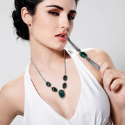 Thai natural green agate necklace 925 Silver necklace women short stylish exaggerated clavicle chain silver