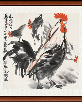 装饰画国画字画客厅真迹书法宣纸书画作品集仿黄胄 雄鸡图赠装裱