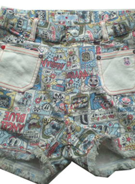 ANGEL BLUE蓝色印LOGO牛仔短裤140/150-R