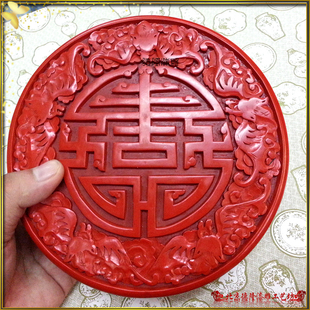 漆器收藏升值老货祝寿礼物生日礼品雕漆手工雕刻7寸五福捧寿盒