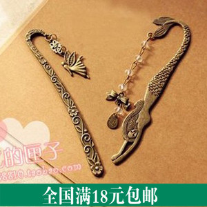 特色书签韩国饰品 欧美外贸复古花纹美人鱼 串珠蝴蝶结书签金属