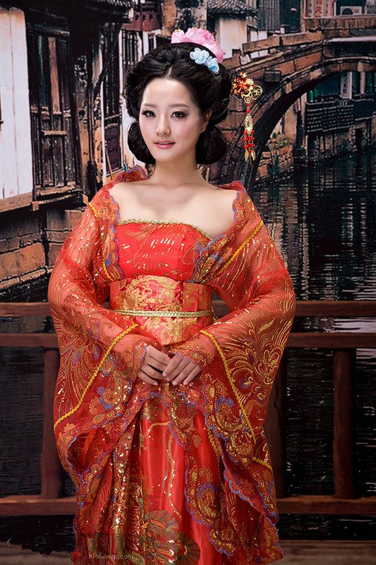 女士新款紫色古装唐装汉服亮片拖尾公主贵妃写真演出服表演服均码