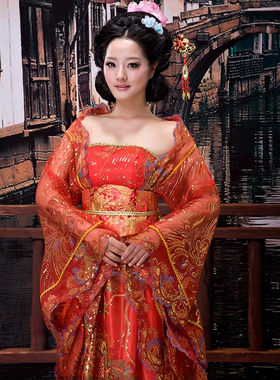 女士紫色拖尾贵妃写真均码演出服