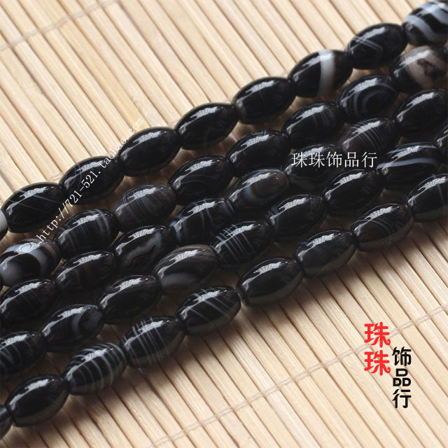 diy饰品天然黑玛瑙条纹散珠