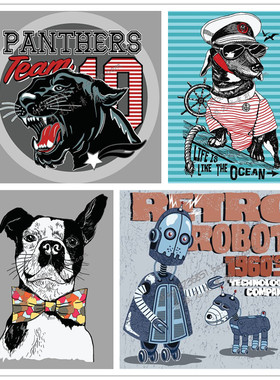 A1952矢量欧美风格机器人宠物狗海报T恤印花模板 AI设计素材