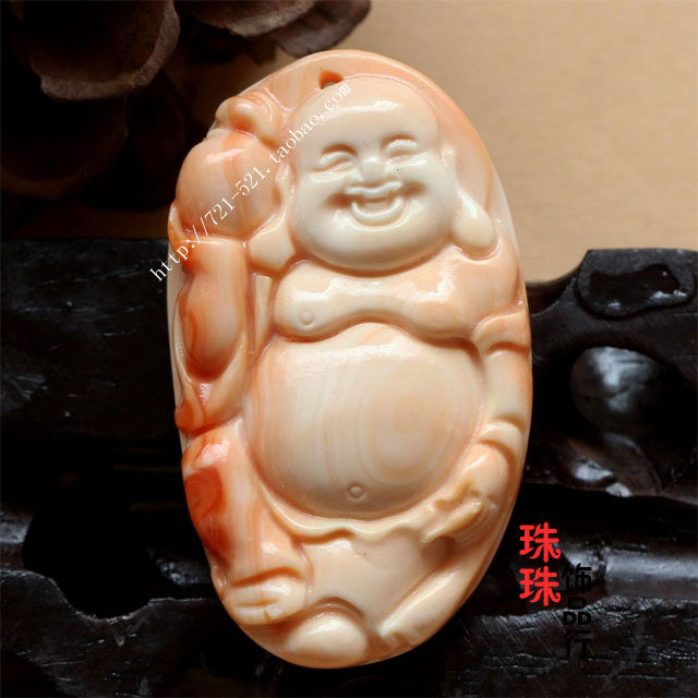 天然血贝壳吊坠弥勒吊坠精工手工雕刻血槽手串平安吊坠 DIY配件