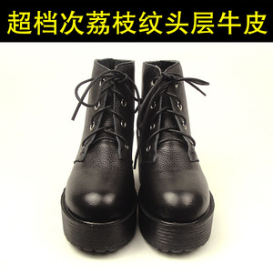 Giulia真皮韩版2021秋冬新款女鞋马丁靴高跟粗跟厚底及裸女靴短靴