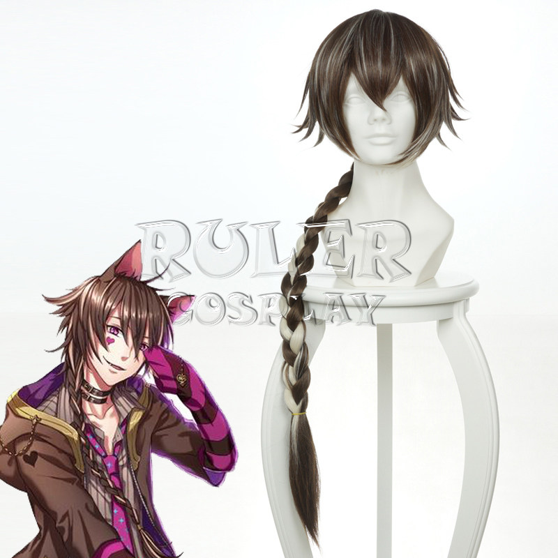 梦王国与沉睡的100王子 柴郡猫 棕色混银色90cm长辫子cos假发假毛