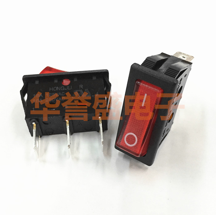 台湾HONGJU进口船型开关 红色带灯 R-1-110-C5L-BR 3脚2档 银触点