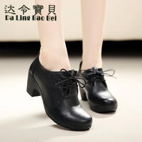 2026 New Spring and Autumn genuine leather single shoes, casual shoes, medium heel, thick heel, lace-up work shoes, large and small sizes, cowhide work shoes thumbnail 8