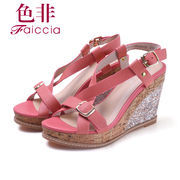 Non-summer new fashion genuine leather wedges counter girl Sandals WHB6A4004B