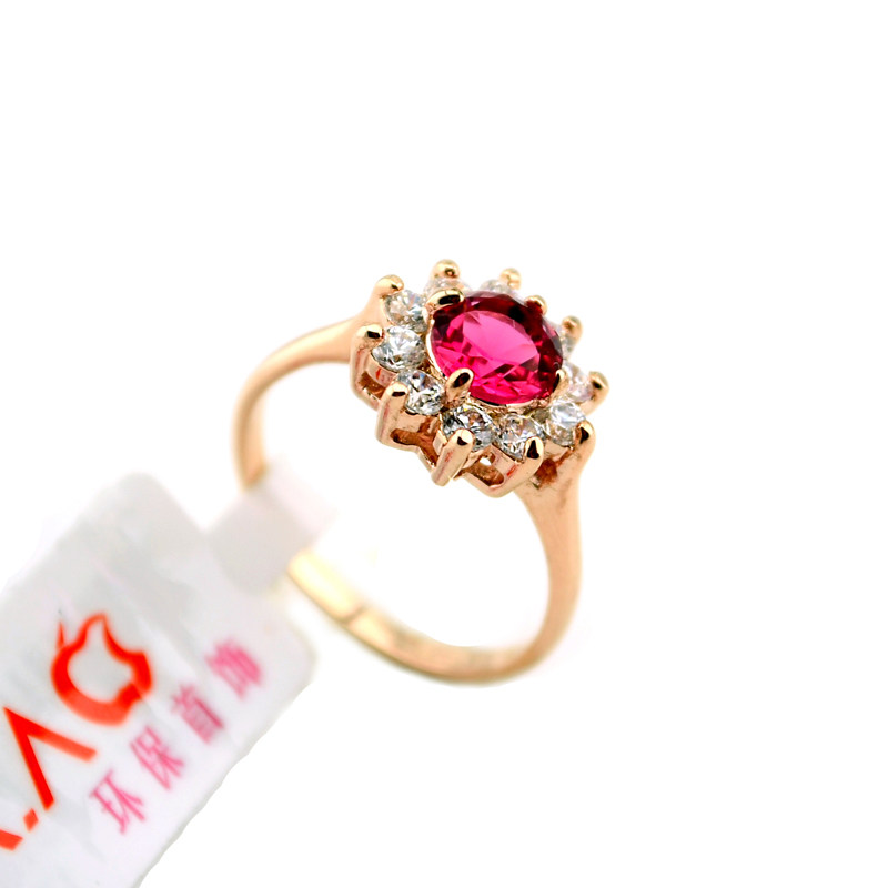 红苹果玫瑰金太阳花锆石钻戒女时尚网红日韩彩钻指环精致闺蜜礼物