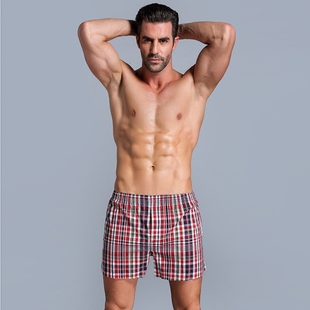 男士 透气四角裤 宽松纯棉平角内裤 格子短睡裤 大码 J.S.KOUES阿罗裤