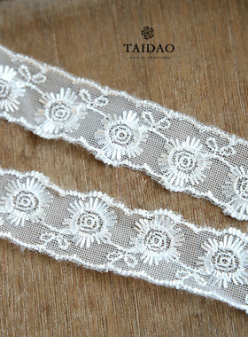 台岛布业DIY手工辅料2.8cm宽/915/象牙白网纱底刺绣蕾丝花边