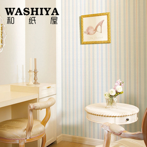 【和纸屋】蓝色花边竖纹 儿童房卧室 进口日本墙纸壁纸 按米卖