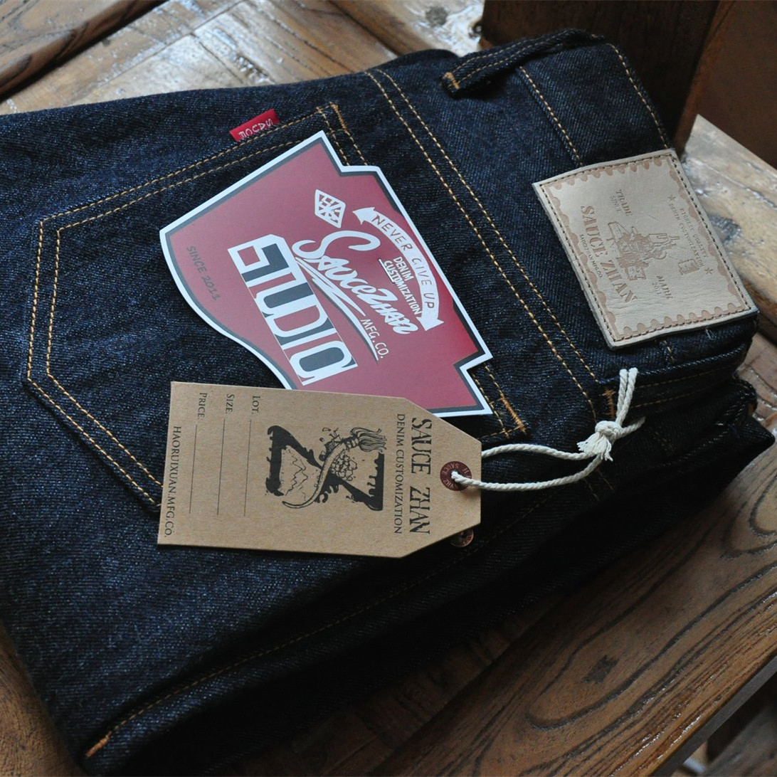 沾酱315xx修身小直筒原色单宁赤耳牛仔裤超未脱浆