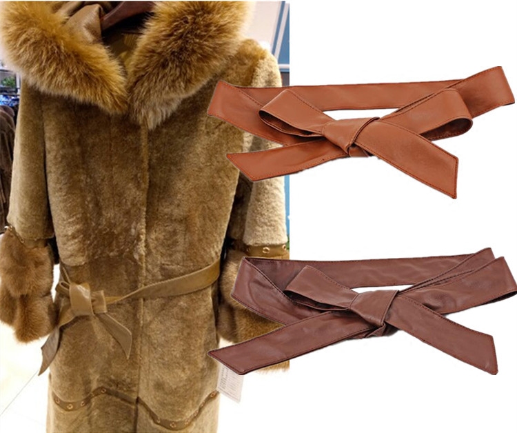 新款超长柔软飘带 蝴蝶结宽腰带女士腰封皮草配饰 连衣裙皮带优雅