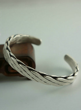 泰国清迈风990足银编织男士手镯