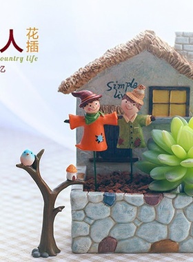 zakka杂货稻草人造景装饰摆件