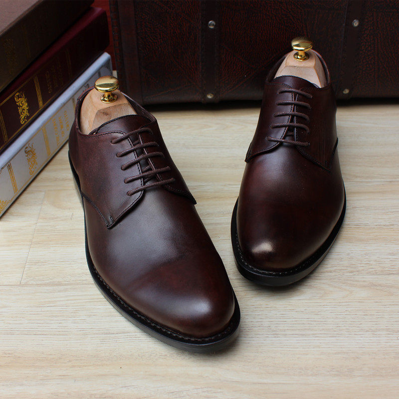 固特异手工上色皮鞋真皮男鞋商务低帮头层牛皮定制牛皮底定做