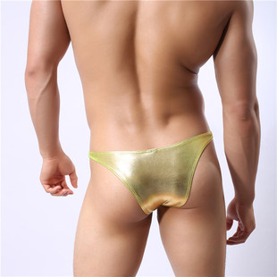 金银漆皮高光性感低腰U凸囊袋男比基尼小三角内裤 WH新品 包邮 两件
