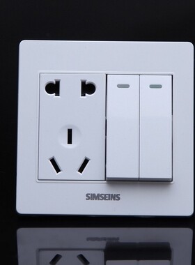 5孔带二开双控家用墙壁开关插座86型暗装面板白色R8二开五孔双控