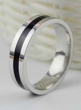 黑色滴油单身风可刻字钛钢戒指