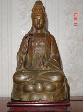 纯铜观世音菩萨佛像/风水摆件莲花送子观音铜人像